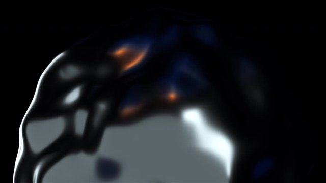 Computer generated shapeless liquid metal. 3d rendering dark glossy background