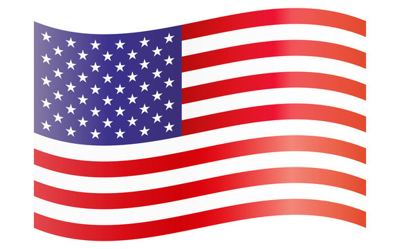 Bandera de Estados Unidos de América sobre fondo blanco.
