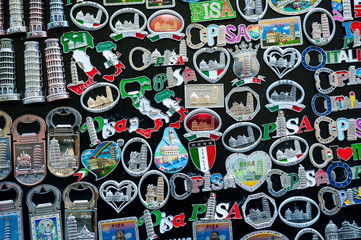 Full frame view of Italian tourist souvenir fridge magnets