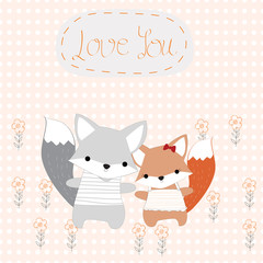 Baby and girl fox cute animal in the garden