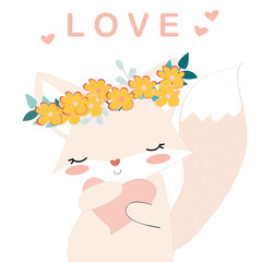 Lovely fox girl and heart