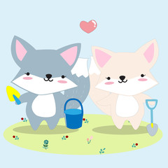 Baby fox gardening with friend