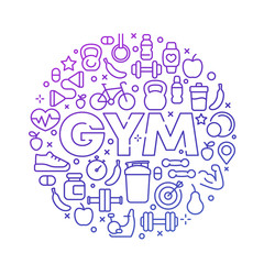 gym vector round design with line icons on white