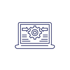 Integration system, computer technology line icon with laptop