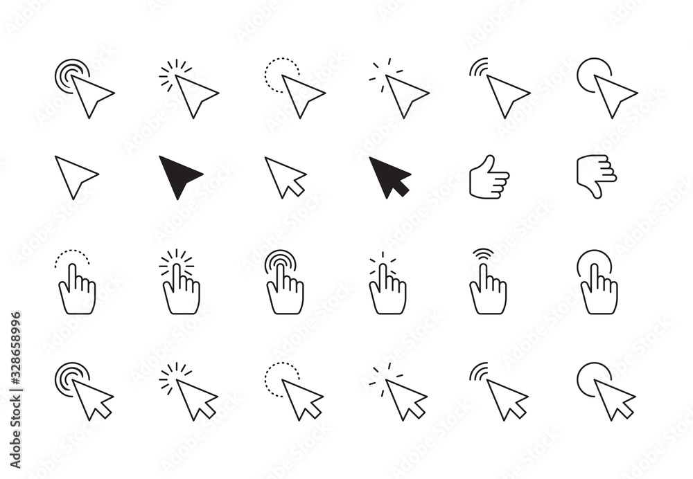 Fototapete mouse arrow cursor. ui interface pointer hand digital symbols for computer display screen. vector interactive icons set