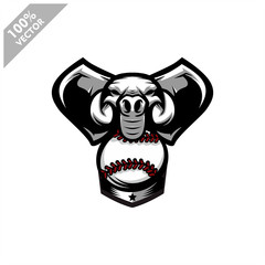 Baseball Elephant team logo design. Scalable and editable vector.	