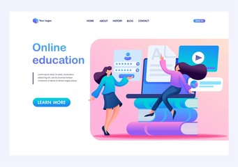 Girls in the network choose a training course. Online learning. Flat 2D character. Landing page concepts and web design