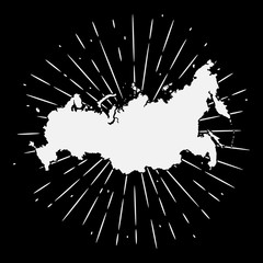 Vector illustration with map Russia and divergent rays. Used for poster, banner, web, t-shirt print, bag print, badges, flyer, logo design and more.