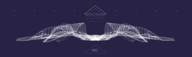 Abstract technology object made of particles. Cyber landscape