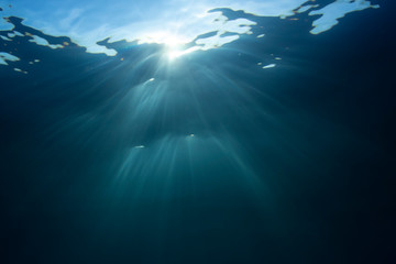 Underwater blue background and sunburst 