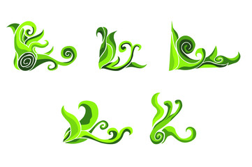 set of Green flora ornament decoration