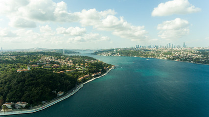 Fototapeta na wymiar istanbul Bosphorus aerial photo shot in sunny and cloudy day 