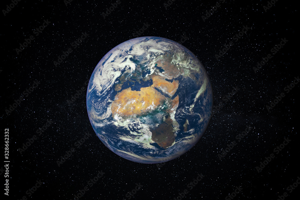 Sticker planet earth in the starry sky of solar system in space. this image elements furnished by nasa.