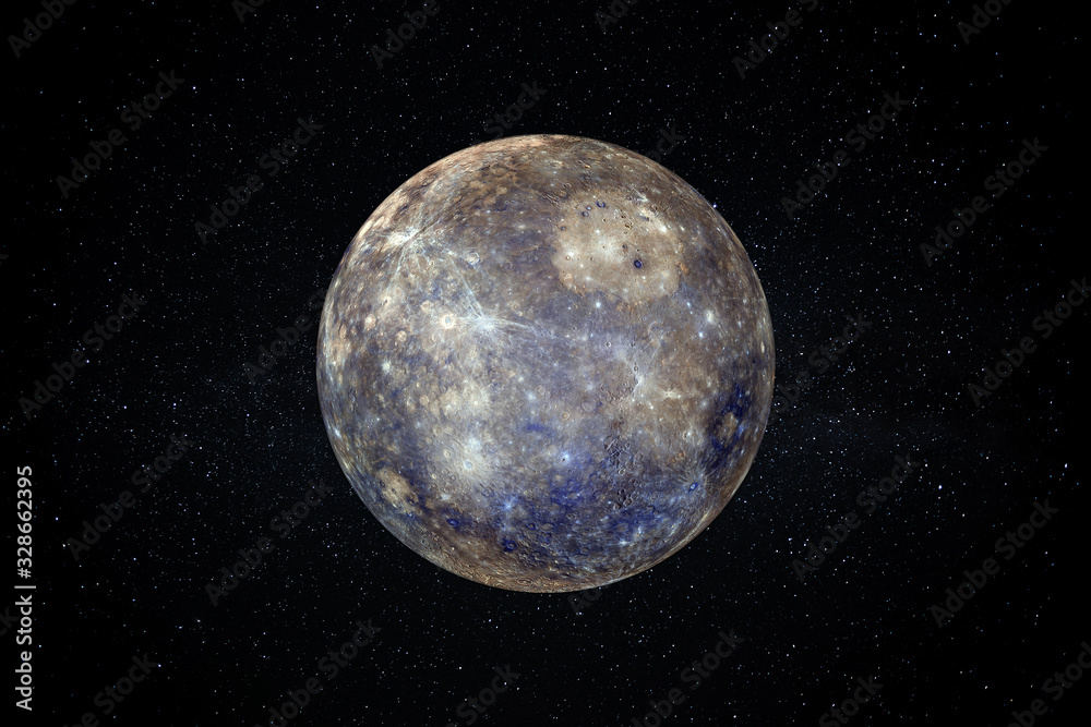 Wall mural planet mercury in the starry sky of solar system in space. this image elements furnished by nasa.