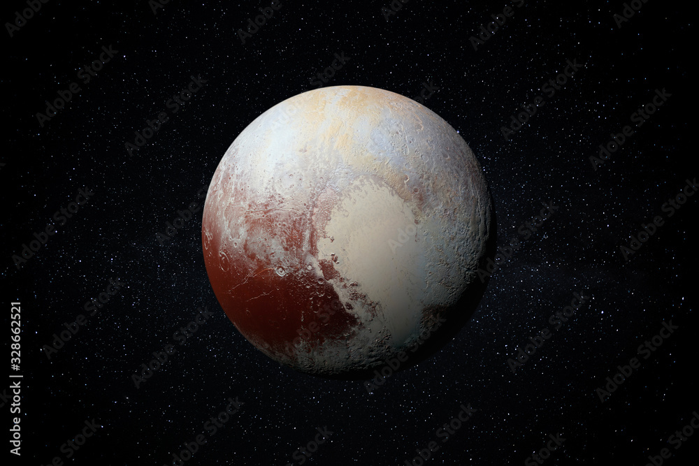 Sticker planet pluto in the starry sky of solar system in space. this image elements furnished by nasa.