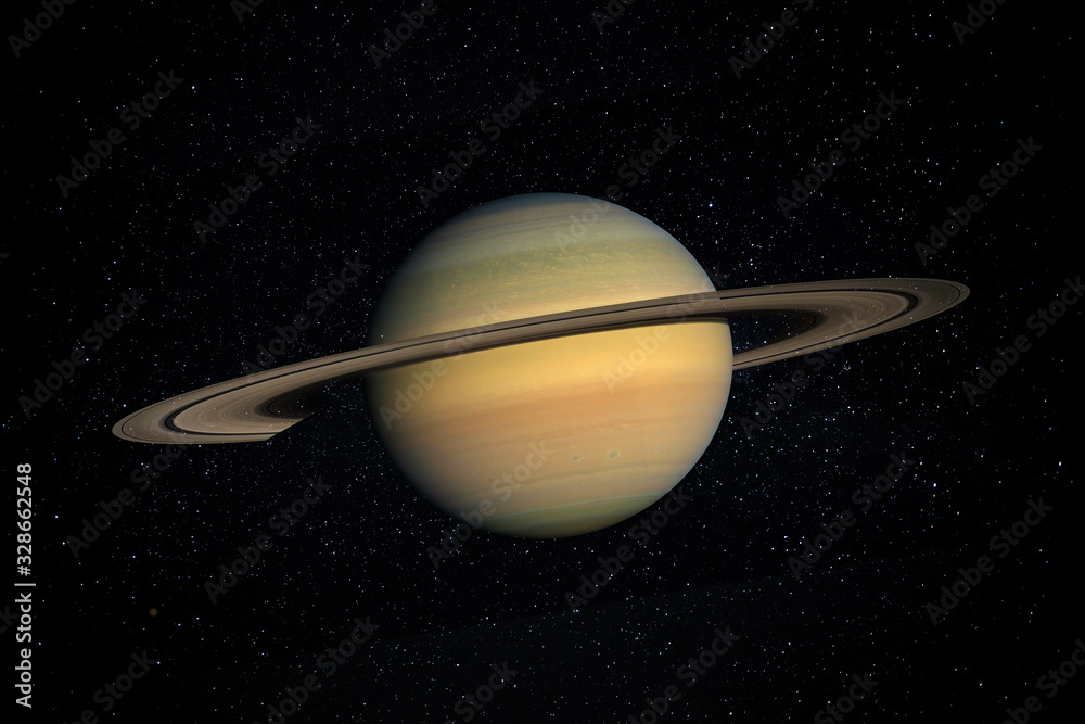 Sticker planet saturn in the starry sky of solar system in space. this image elements furnished by nasa.
