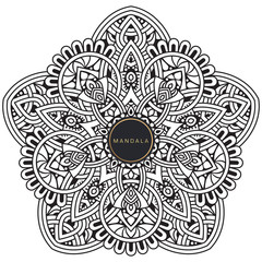 Black and white mandala vector isolated on white. Vector hand drawn circular decorative element.