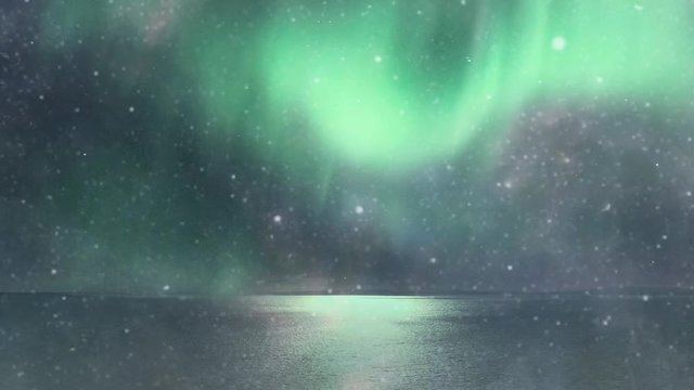 Aurora in the sky among the ocean. Beauty, background