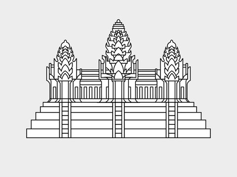 recommend clip art: Angkor Wat Temple in Cambodia Flag Vector Illustration Isolated on Gray Background