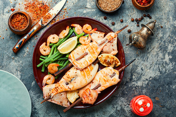 Grilled squid on a skewer