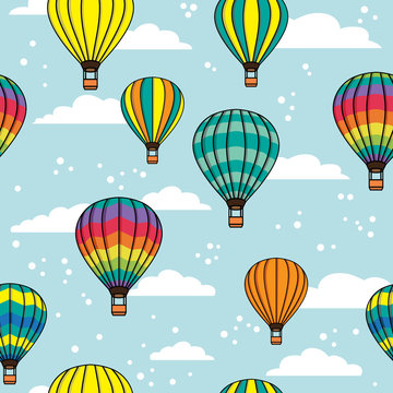 Vector seamless pattern with clouds and balloons