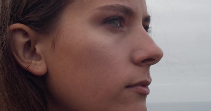 Attractive Girl Looks Forward Away