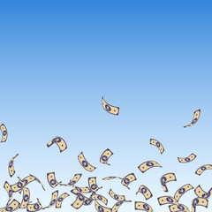 Chinese yuan notes falling. Sparse CNY bills on bl
