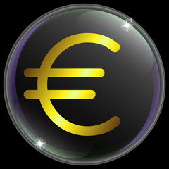 Illustration of simple and realistic euro currency sign or symbol with gold gradient encapsulated in transparent soap bubble for business, financial, banking and web projects and designs.