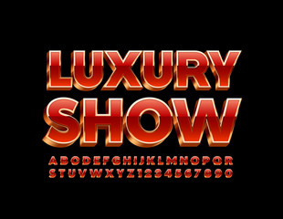 Vector premium sign Luxury Show with Red and Golden Font. 3D elite Alphabet Letters and Numbers
