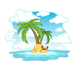 Fototapeta na wymiar island with palm trees and crab .vector illustration .isolated on white background