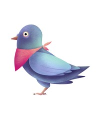 Funny pigeon illustration. Design for textile, fabric, print, ,smartphone cover, postcard, cover note. Bright bird.