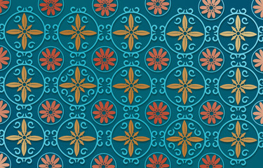 Obraz premium modern Blue abstract background with orange and yellow flower pattern