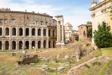 Fototapeta premium Ancient roman Theatre of Marcellus (Teatro di Marcello) and the Temple of Apollo Sosianus in Rome, Lazio, Italy
