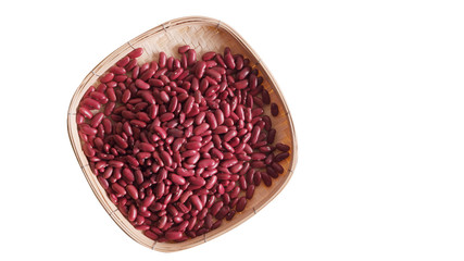 Raw red kidney Beans on Basket white background