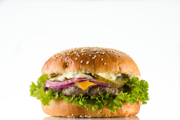  hamburger with beef cutlet for restaurant menu on a white background1
