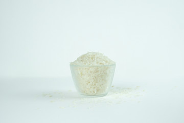 White rice on bowl isolated white background