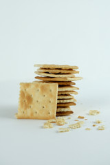 Dry cracker close up on white background