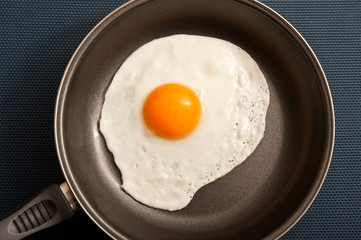 fried egg in pan over black background 