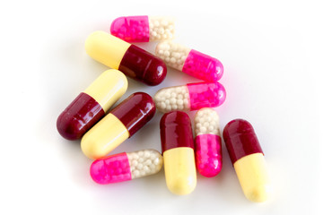 Pills tablets medicine isolated on white background.