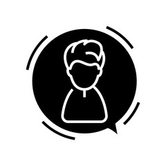 Speaking boy black icon, concept illustration, vector flat symbol, glyph sign.