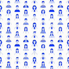 Seamless pattern of people with different emotions. Caucasian, young happy people in casual clothing. Vector illustration in flat style.