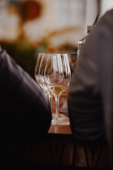 White and rose wine close up view glass and carafe wine. 