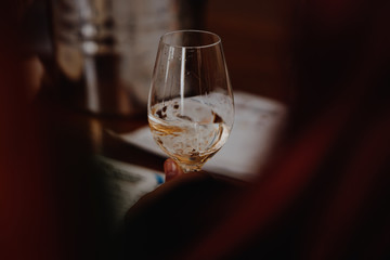 White and rose wine close up view glass and carafe wine. 