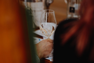 White and rose wine close up view glass and carafe wine. 