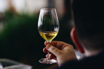White and rose wine close up view glass and carafe wine. 