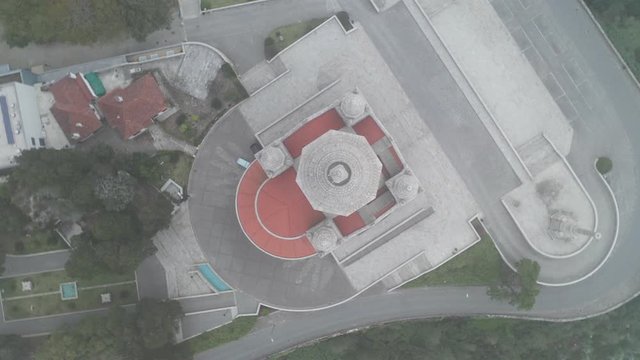 Santa Luzia church sanctuary drone aerial top view from above with fog in Viana do Castelo, in Portugal