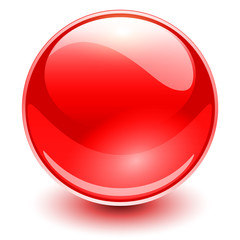 Shiny sphere red, glass vector 3D ball.