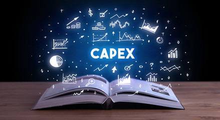 CAPEX inscription coming out from an open book, business concept - obrazy, fototapety, plakaty
