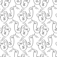 Wallpaper murals One line Glamour one line drawing women faces seamless pattern texture