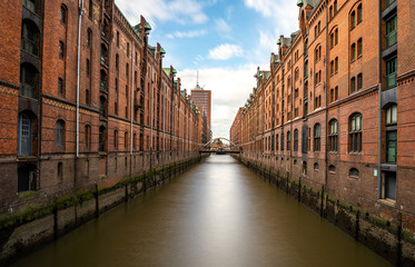 Naklejka premium image of red hamburg warehouse district buildings, hamburg, germany